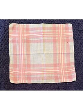 Vintage Pink & White Plaid Cotton Handkerchief